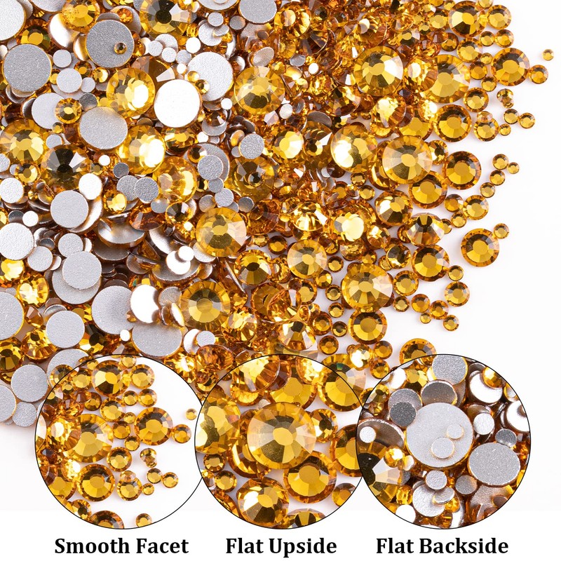 One Pack 2000 Pcs of Flatback Round Golden Yellow Rhinestones