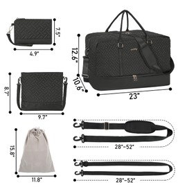 WELIDAY Weekender Bag for Women, 5 Pcs Set Carry on Overnight Bag, 23" Travel Duffel Bag with Waterproof Shoe Compartment