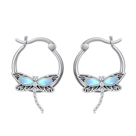 Vintage Dragonfly Moonstone Hoop Earrings925 Sterling Silver Moonstone with Dragonfly Hoop Earrings for Women Gifts