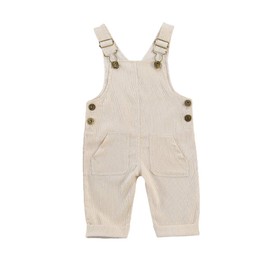 YOKJZJD Newborn Infant Baby Boy Girl Fall Winter Suspender Pants Overalls Corduroy Bib Pants Trousers with Pockets (Beige White, 0-6Months)