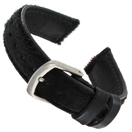 Hadley-Roma LS1010 16mm Watch Strap Band Black Fur Genuine Hair Calfskin Ladies