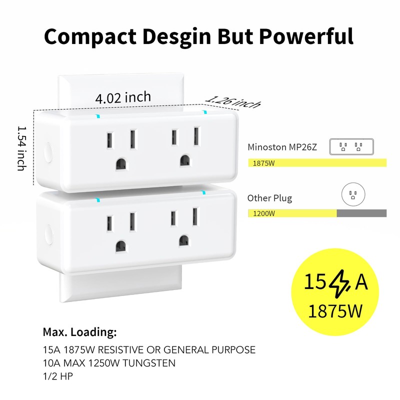 Minoston 800 Series Zwave Dual Outlet Plug, On/Off Z-Wave Repeater