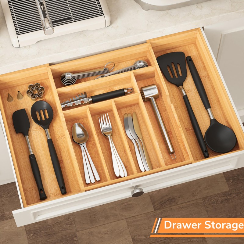 BAMEOS 3" Deepth Expandable Drawer Organizer, Deep Flatware Organizer, Adjustable