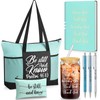 Shinylin 7 Pcs Christian Gift Set for Women Inspirational Presents with Glass Cup, Tote Bag Makeup Bag Notebook Pen(Green)