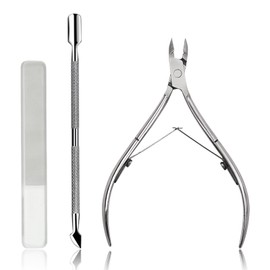 LKCCTK 3PCS Stainless Steel Cuticle Nipper Pusher Nail File Self Nail Care Manicure Pedicure Set