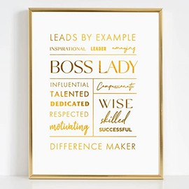 Boss Lady Desk and Wall Art with Metal Frame - Boss Lady Office Décor, Boss Lady Gift with Boss Lady Quote by Merry Expressions (Gold, 7" x 9")