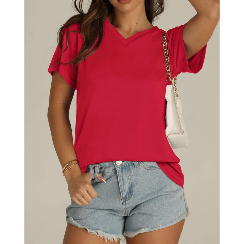 Womens T Shirts V Neck Short Sleeve Summer Tops Casual