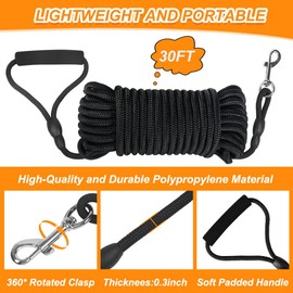 SZEETECH Floating Long Dog Lead, 30ft Long Dog Training Lead for Dog Walking, Hunting and Swimming, Dog Lead with Cushioned Handle for Dogs of Small Medium Dogs (Black)