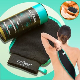 Flynovate 2 in 1 Exfoliating Gloves for Dead Skin Remover with FREE Back Scrubber - Bath Gloves Made of Viscose Fibre with Natural Exfoliation | Deeply Massage Hard to Reach Areas with Body Scrubber to Glow & Brighter Your Skin