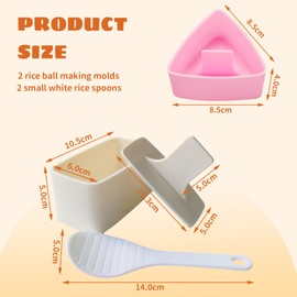 Auiremrti Pack of 2 onigiri moulds, beige rectangular onigiri maker, pink triangle rice mould, onigiri mould with rice spoon, rice ball shaper children, sushi making kit