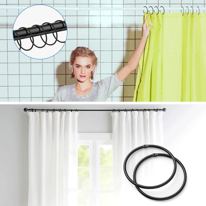12 Pack Shower Curtain Rings,Black Rustproof Shower Curtain Hooks,Metal Round