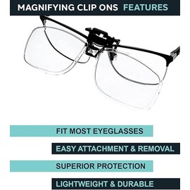 Clip-On Flip-Up Magnifying Reading Glasses, +4.5 Diopter, Small Frame, Rectangular, Full-Lens Clip-ons,Clear Lens