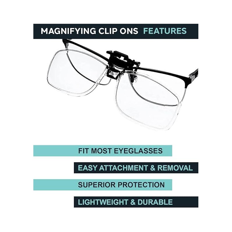 Clip-On Flip-Up Magnifying Reading Glasses, +4.5 Diopter, Small Frame, Rectangular,