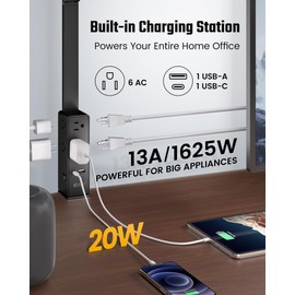 SUPERDANNY LED Desk Lamp with Power Strip (6 Outlets, 1 USB, 1 Type-C) for Home Office, Desk Light Computer Light with Clamp, Architect Desk Lamp with Smooth Dimming 5 Colors Touch & Wave Control