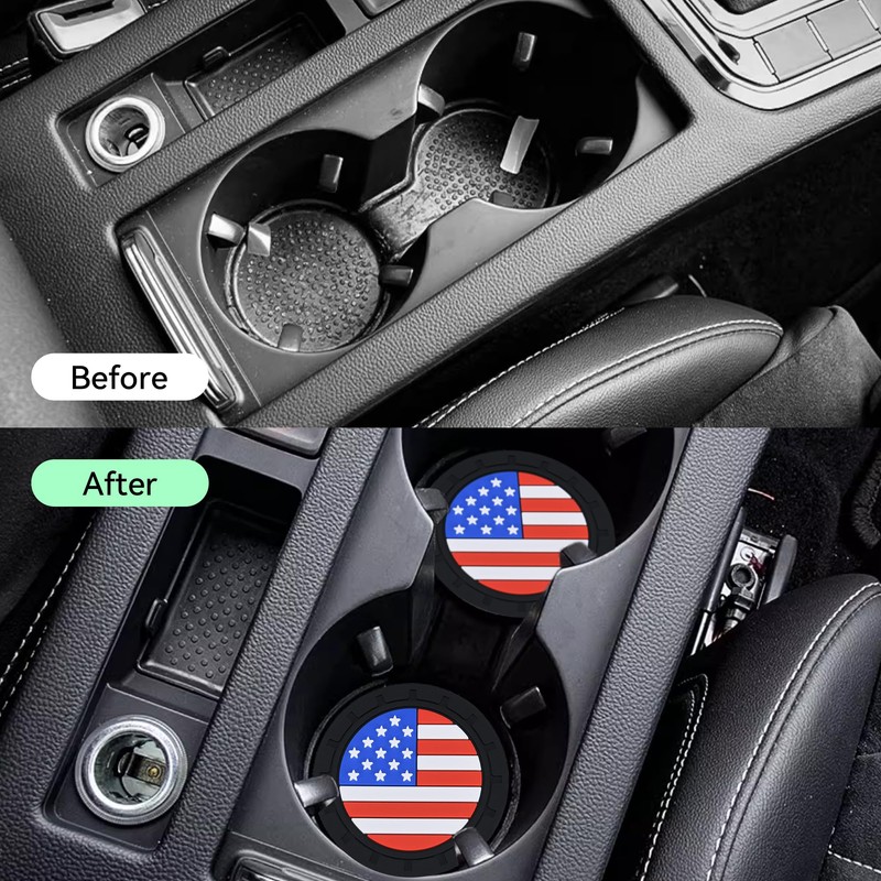 Alieemo 4PCS Car Cup Holder Coasters, 2.75 Inch American Flag