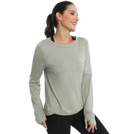 ICTIVE Long Sleeve Workout Shirts for Women Loose Fit Workout Tops Running with Thumb Hole Yoga Gym Shirts Gray M