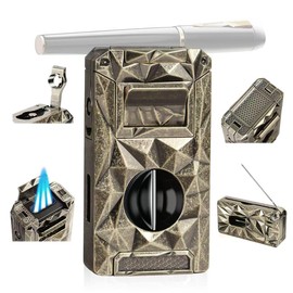 5-in-1 Torch Lighter, with Multi-use Tool, Holder, Punch, and Draw Enhancer Tool, Adjustable 3 Jet Flame, Multifunctional Accessories for Men, Refillable Butane Lighter with Gift Box, Outdoors, Travel