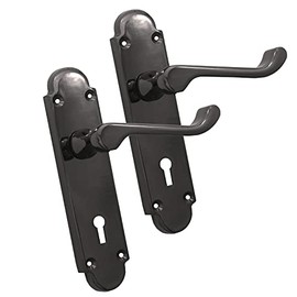 Infinity Decor Victorian Scroll Lever Lock Pull Handles on 168mmx40mm Shaped Backplate in Black Nickel Suitable for Internal and External Doors