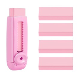 4+1Pack Rubber Erasers Sliding Retractable Eraser, Assorted Soft Colors Pastel Erasers Push Pull Aesthetic with for Students Kids, School Office Home Supplies (Pink)