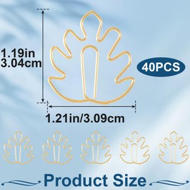 Pndeyo 40pcs Monstera Leaf Paper Clips, Shiny Leaf Shape Bookmark Paperclip, Mini Cute Page Markers Office Supplies for Planner Notebooks Scrapbooks File Organizer Gift Wrapping Decoration- Gold