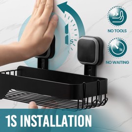 TAILI Shower Caddy Suction Cup 2 Pack,Stainless Steel Rustproof Shower Shelves,No Drilling Wall Mounted Basket,Large Capacity,Removable Suction Cup Bathroom Organizers & Home Decor,Black