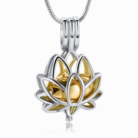 Cremation Jewelry for Ashes Pendant - Lotus Urn Necklace with Mini Keepsake Urn Memorial Ash Jewelry for Women Men, Stainless Steel, stainless steel