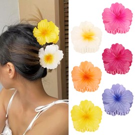 CAVETEE Hawaiian Cute Flower Claw Clips - 6PCS Large Plumeria Hair Accessories for Thick & Thin Hair Strong Hold Non-silp Hair Clips for Women and Girls