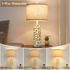 SAIWEYA 26" Farmhouse Table Lamp - 2 USB A+C 3-Way Dimmable Touch Lamps with Nightlight for Living Room Bedroom Lamp Bedside Nightstand Lamps (Bulb Included) (White-2 Pack)