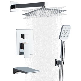 Rainfall Shower System Matte silvery with High Pressure 8 inch Shower Head Hand Held Square Shower Head Bathroom Luxury Rain Mixer Shower Complete Combo Set Wall Mounted