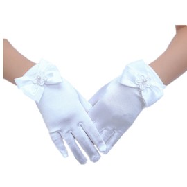 DreamHigh Baby Girl's Stretch Satin Dress Gloves (White),One size