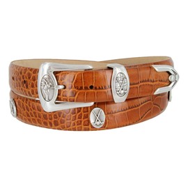 Birmingham Italian Calfskin Genuine Leather Designer Dress Golf Conchos Belt 1-1/8"(30mm) Wide (Alligator Tan, 40)