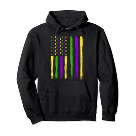 Retro US Flag Mardi Gras Carnival American Flag Festival Pullover Hoodie