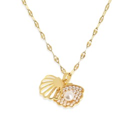 BXDA Gold Shell Rhinestone Dangle Choker Necklace for Women, Trendy Statement Seashell Pearl Cubic Zircnoia Pendant Drop Chain Adjustable Prom Fashion Summer Jewelry Gift.