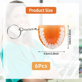 6 Pack Resin Tooth Keychains, 1.8x1.5 Inches Denture Design Hanging Ornament Key Rings, Novelty Gifts Fun Office Supplies, Professional Giveaways, Dental Hygiene Educational Tools, Pendant Key Chain