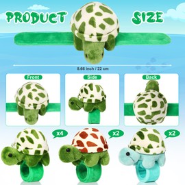 Lenwen 8 Pcs Animal Slap Bracelets Stuffed Animals Huggers for Kids Adorable Plush Stuffed Animal Slap Bracelets Bulk for Girls and Boys Birthday Party Favors Gifts (Stylish Turtle)