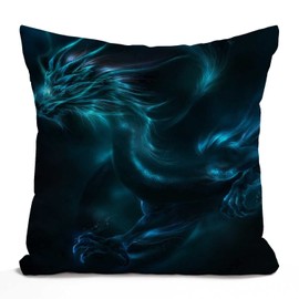 Tomda Cushion Cover Cool Blue Dragon Cotton Linen Square Throw Pillow Case Standard Pillowcase for Men Women Home Decorative Sofa Armchair Bedroom Livingroom 45x45cm 18x18 Inch