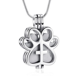 Pet Cremation Jewelry for Dog/Cat Paw Stainless Steel Memorial Locket Urn Necklace with Hollow Urn Cremation Jewelry for Ashes