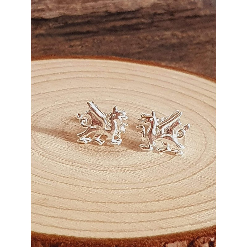 Wales/Welsh Dragon Stud Earrings/Ear Studs - 10mm W X 8mm
