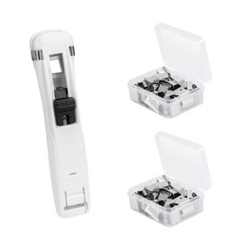 Boxkat 1 Pcs Portable Recyclable Handheld Paper Clam Clip Dispenser with 100 Pcs Stainless Steel Metal Refill Clips for Fixing Loose Leaf Paper Bookbinding Documents Reports Assignments, White