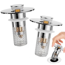 2 Pcs Bathroom Sink Drain Stopper - Universal Multi-Purpose Stainless Steel Drain Strainer, Pop Up Floor Drain Filter Hair Catcher with Removable Stainless Steel Filter Basket Hair Catcher (Sliver)