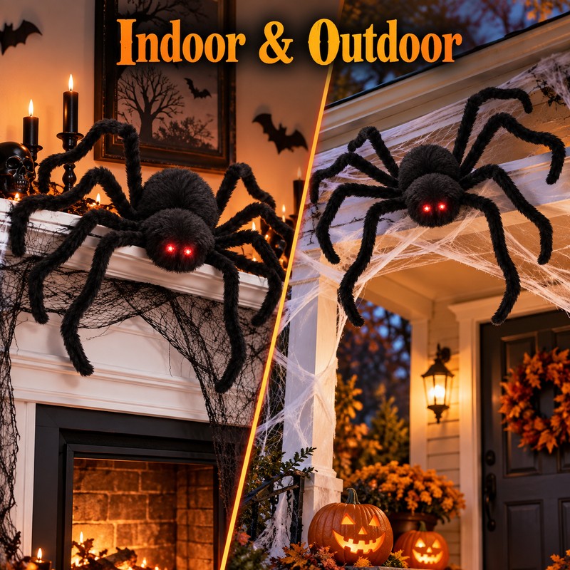 Large Plush Halloween Spider Decoration – Oversized Stuffed Spider Prop