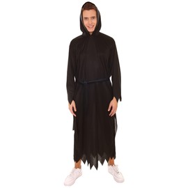 HPO Adult Men's Horror Slasher Killer Hooded Robe 2 Pc Costume | Black Costume HC-110 (XL)