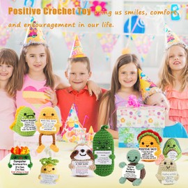 UNCLEM 6PCS Mini Emotional Support Nuggets Positive Crochet Animals Set Potatos Pickle Taco Dinosaur Funny Inspirational Gifts for Women Men Coworker, Cute Birthday Gifts, College, Office Desk Decor