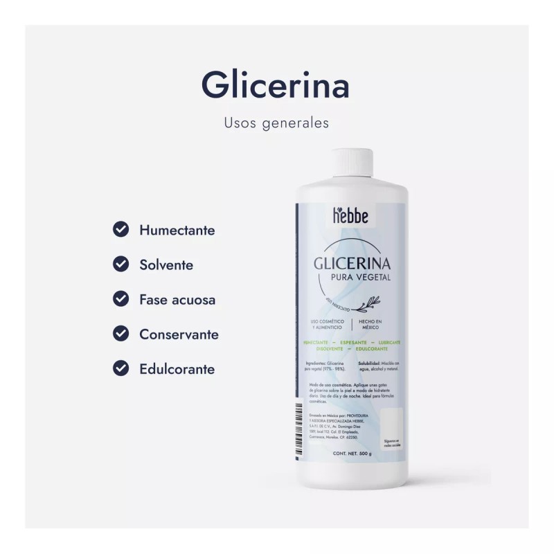 Hebbe Cosmetics Glicerina + Propilenglicol Cosmetico Alimenticio 500 Ml