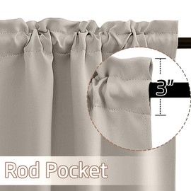 NICETOWN 36 Inch Length Curtains Blackout Window Curtains for Kitchen, Rod Pocket Room Darkening Thermal Insulated Sunlight Block Short Curtians for Living Room, W29 x L36, Natural, 2 Panels