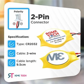 Rome Tech CMOS Battery CR2032 for DELL Inspiron Precision M90 M6300 M1720 M1730 M20 M2010 M22 M2300 M4300 M70 - Laptop Backup for DELL CMOS Battery 5580 BIOS RTC 3V - 2 Wire Cable (2-Pack)
