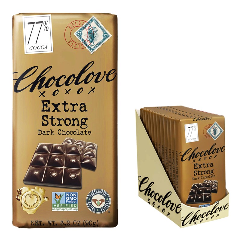 Chocolove Extra Strong Dark Chocolate Bars | 77% Cocoa |