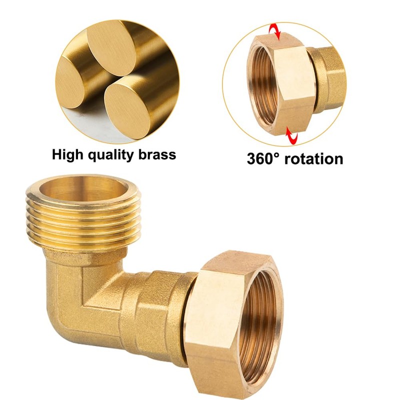Pack of 2 Brass Movable Screw Connections, 1 Inch Female