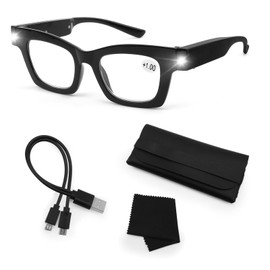 Magnifying Glasses with Light Rechargeable Reading Glasses Bright LED Readers with Lights Blue Light Blocking Lighted Magnifying Eyewear Hands Free Magnifier Eyeglasses for Close Work Reading+1.5