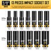 boen 13PCS 7mm-21mm 3/8” Drive Metric Socket Set, Impact Deep